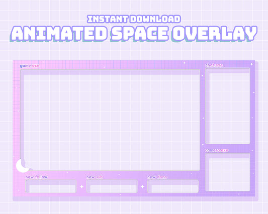 [Animated] Space: Stars and Moon Twitch Overlay | INSTANT DOWNLOAD